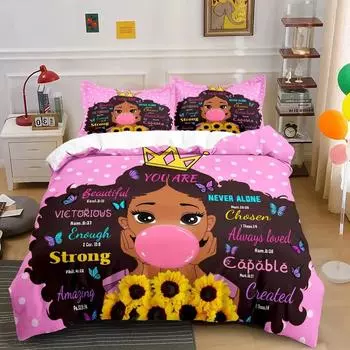 Комплект пододеяльников American Black Girl, комплект постельного белья Black Girl Magic, полный размер, комплекты одеял Cute Little Afro Black Princess 70x133cm 2pcs