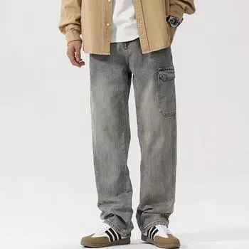 American High Street Work Jeans Retro Loose and Handsome Straight Wide-leg Spring Pants 28