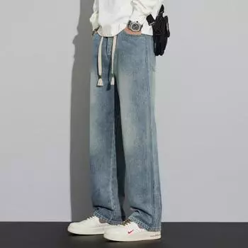 American Retro Jeans Men s Spring New Loose Straight Wide-leg Casual Trousers M