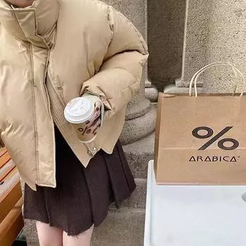 American retro stand-up collar short down jacket women s 2024 winter fashion warm small sweet cool bread jacket one size fits all чёрный