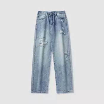American Ripped Jeans for Men s New Style of Draped Straight and Slightly Flicked Ink Splashing Design Casual Pants 28