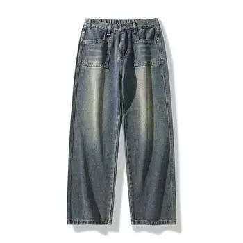 American Street Washing Old Jeans for Men s New Spring and Autumn Casual Pants Loose Wide-leg Straight Trousers S