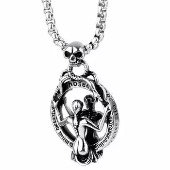 American style Skull Mirror Pendant Gothic Skeleton Necklace Skull Neck Chain Sweater Chain