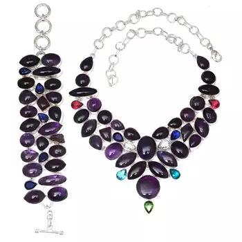 Amethyst Cabochon Swis Blue Gemstone Jewelry Necklace Bracelets18-20