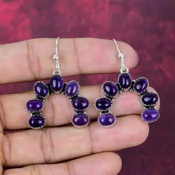 Amethyst Earrings, 925 Solid Sterling Silver Gemstone Handmade Earrings Jewelry, Gift For Sister 1.85 Inches