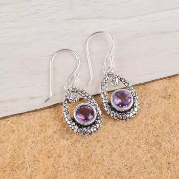 Amethyst Gemstone 925 Sterling Silver Jewelry Drop/Dangle Stylish Earrings 1.38 CE-3-7