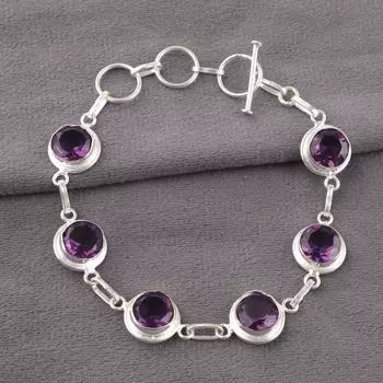 Amethyst Gemstone 925 Sterling Silver Jewelry Handmade Bracelet 7-9 For Women RB-13-9