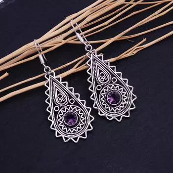 Amethyst Gemstone Handmade 925 Sterling Silver Jewelry Earring 2.30 g6D28