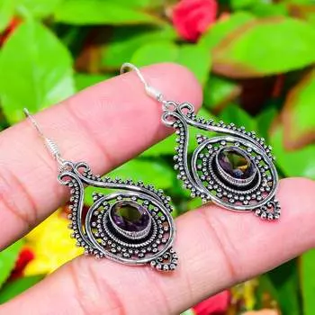 Amethyst Gemstone Handmade 925 Sterling Silver Jewelry Earring 2.05 z8M23