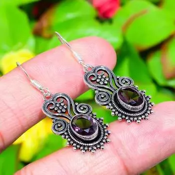 Amethyst Gemstone Handmade 925 Sterling Silver Jewelry Earring 1.77 j0R62
