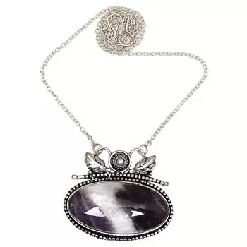 Amethyst Lace Agate Gemstone Mother s Day Silver Jewelry Necklace 20 in