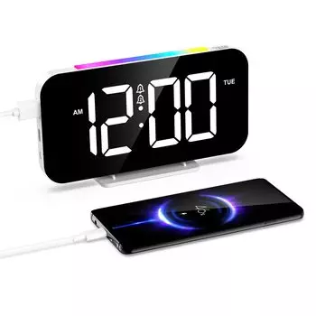 AMIR цифровой светодиодный будильник настольный электронный 10 цветов RGB динамический регулируемый USB зарядка большой 2 будильника громкий для тяжелых часов, часы, часы, часы,