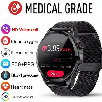 AMOLED Здоровые Температура Тела Смарт-Часы Мужчины Bluetooth Звонок 360*360 HD Экран Спорт Артериальное Давление Частота Пульса Смарт-Часы Для Android leather коричневый