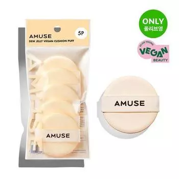 Amuse Dew Jelly/Ceramic Skin Perfector Cushion Puff 5P (Choose 1 of 2 types) [Round/Natural Cover] Dew Jelly Cushion Puff
