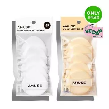 Amuse Dew Jelly/Ceramic Skin Perfector Cushion Puff 5P (Выберите 1 из 2 типов) [Water drop type/metic cover] Ceramic cushion puff