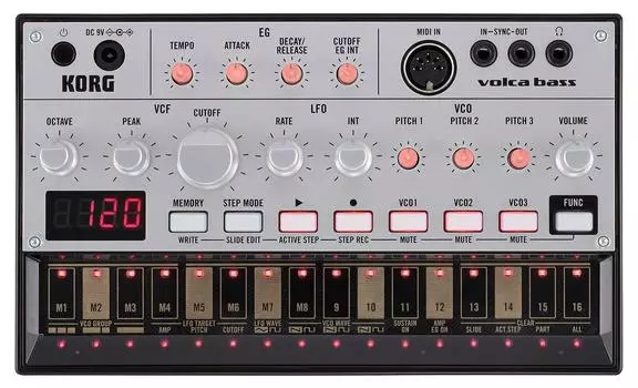 Аналоговая бас-машина KORG Volca Bass 16-шаговый секвенсор, работающий от батареек, динамик, совместимый с наушниками, компактный размер, который можно использовать где угодно, встроенный