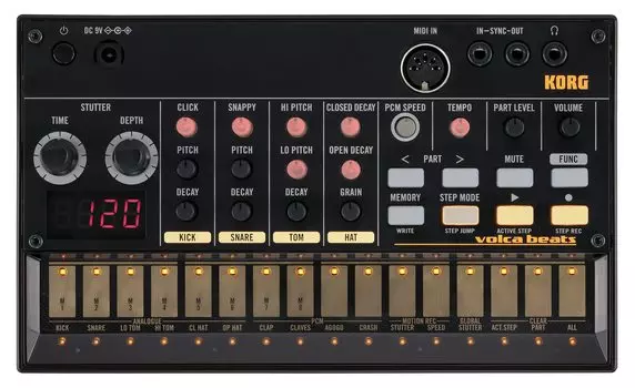 Аналоговая ритм-машина KORG Volca Beats, 16-шаговый секвенсор, встроенный динамик, совместимый с наушниками, компактный размер, который можно использовать где угодно