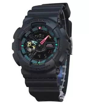 Аналоговые цифровые часы Casio G-Shock с мультифлуоресцентными акцентами, смоляной ремешок, черный циферблат, кварцевые мужские часы GA-110MF-1A 200M чёрный