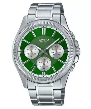 Аналоговые кварцевые мужские часы Casio Enticer с зеленым циферблатом из нержавеющей стали MTP-1375D-3 зелёный