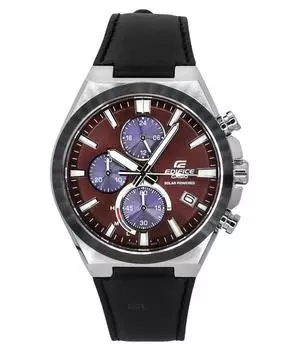 Аналоговый хронограф Casio Edifice с кожаным ремешком, бордовый циферблат, мужские часы на солнечной батарее EQS-950BL-5A 100M бордовый