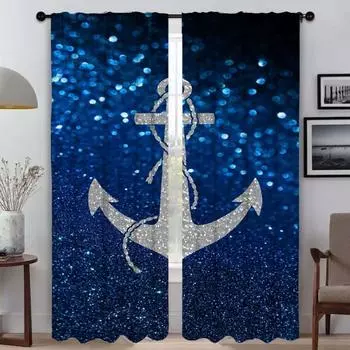 Anchor Modern Living Room Curtains for Camera Home Interior Curtains 2 Pieces Shades Blackout Curtain Tulle for Bedroom Kitchen W50xH70cmx2pcs-CL