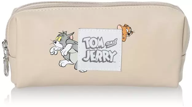 and Pencil Pencil Cosmetic Synthetic Large 2 Double For Cute tomjerry0007 Beige [Tom Jerry] Case, Case, Stationery, Pouch, Leather, Capacity, Large,