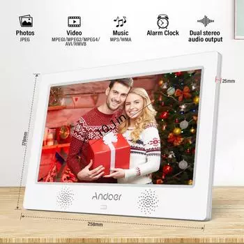 Andoer 10,1-дюймовая цифровая фоторамка с разрешением 1024*600 Поддержка экрана TFT-LED EU Plug белый