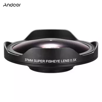 Andoer 37MM 0.3X HD Сверхширокоугольный объектив «рыбий глаз» со сменной блендой для видеокамер Pack of 1 чёрный