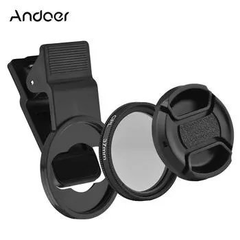 Andoer 37MM Профессиональный набор CPL-фильтров для смартфонов с клипсой и универсальным поляризационным объективом с круговым поляризатором чёрный
