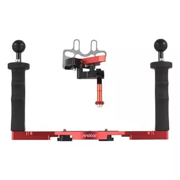 Andoer Dual Handle Camera Diving Rig Ручной подводный лоток-стабилизатор Регулируемая камера для дайвинга красный