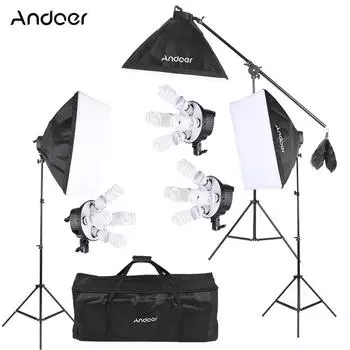 Andoer Studio Фото Видео Софтбокс Осветительный комплект Фотооборудование(Лампа 15*45 Вт/цоколь для лампы 3*5 в 1 EU Plug