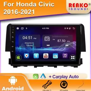 Andriod Car stereo radio For Honda Civic 10th 10gen 2015 - 2021 Мультимедийный плеер Wireless Carplay Android auto WiFi DSP 4 core 1GB+32GB carplay