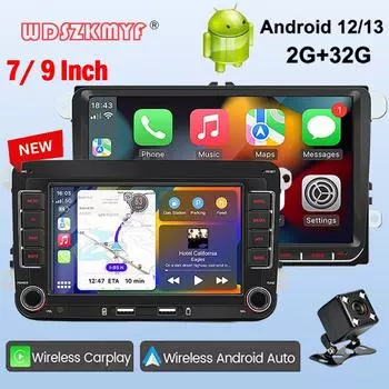 Android13 7-дюймовый автомобильный радиоприемник, мультимедиа, беспроводной Carplay, Android Auto Player, GPS для Volkswagen Golf 5 6 Touran Passat Polo Jetta