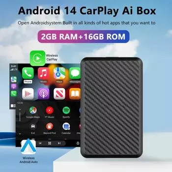 Android14 Wireless CarPlay&Android Auto 3in1 Новый CarPlay Ai Box 4 ядра 2 ГБ ОЗУ+16 ГБ ПЗУ Plug and Play Стабильная передача