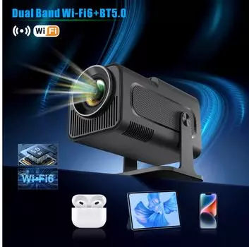 Android 11 390ANSI HY320 Проектор H713 4K Native 1080P Dual Wifi6 BT5.0 Кинотеатр Портативный Уличный Проектор EU Plug чёрный