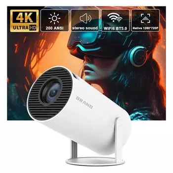 Android 11 проектор 1280*720P 4K Wi-Fi6 200ANSI AllwinnerH713 гибкий 180° BT5.0 портативный проектор для домашнего кинотеатра на открытом воздухе EU Plug белый