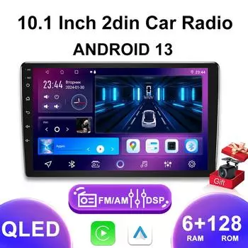 Android 13 2 din 10,1-дюймовый универсальный автомобильный радиоприемник 6G 128G мультимедийный видеоплеер DSP Wi-Fi GPS FM Bluetooth QLED стерео MP5-плеер