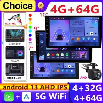 Android 13 4G 64G Мультимедиа Автомобильное Радио Carplay Авто Плеер GPS Навигация для Toyota Hyundai Nissan Kia LADA FIAT VW 9 10 дюймов