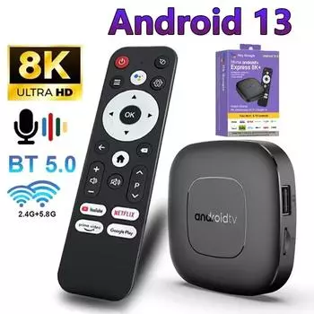 Android 13 Smart TV Box Androidtv Set Top Box Quad Core Google Assistant 8K Video 2.4G 5G Dual WiFi Bluetooth 5.0 Media Player 2G 8G IR remote