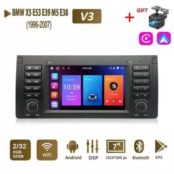 Android Авторадио для BMW X5 E53 E39 M5 E38 1996-2007 Carplay Автомобильный мультимедиа GPS 2din Авторадио 2+32 ГБ 1+32GB чёрный