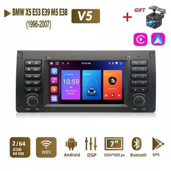 Android Авторадио для BMW X5 E53 E39 M5 E38 1996-2007 Carplay Автомобильный мультимедиа GPS 2din Авторадио 2+64 ГБ 1+32GB чёрный