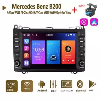 Android Авторадио для Mercedes Benz A-Class W169 B-Class W245 V-Class W639 W906 Sprinter Viano Carplay Автомобильный мультимедиа GPS 2din Авторадио 2+32 ГБ 1+32GB чёрный