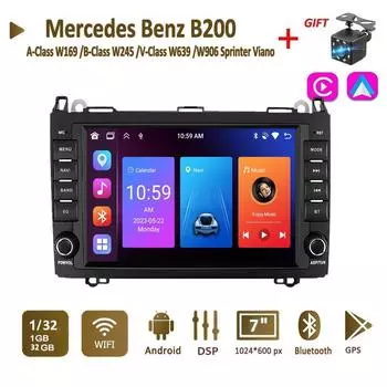 Android Авторадио для Mercedes Benz A-Class W169 B-Class W245 V-Class W639 W906 Sprinter Viano Carplay Автомобильный мультимедиа GPS 2din Авторадио 1+32 ГБ чёрный
