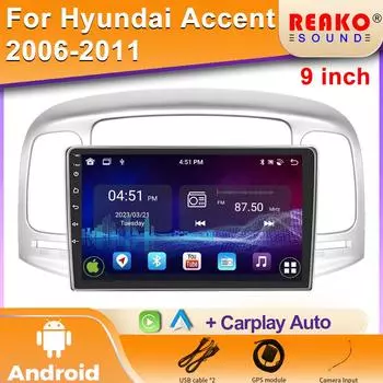 Android Car Radio для Hyundai Accent 2008 2009 2010 2011 Мультимедийный видеоплеер Авто Стерео GPS Навигация Bluetooth Carplay 4 core 1GB+32GB carplay