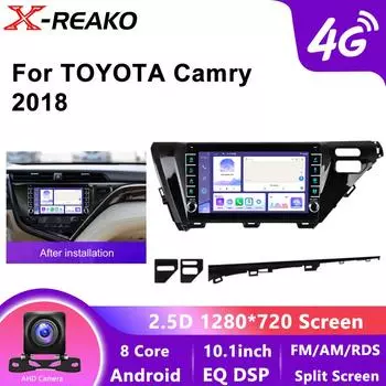 Android Car Radio для Toyota Camry 8 2017 2018 2019 2020 Автомобильный стереосистемный медиа-видеоплеер Головное устройство Wireless Carplay Android Auto 4+64