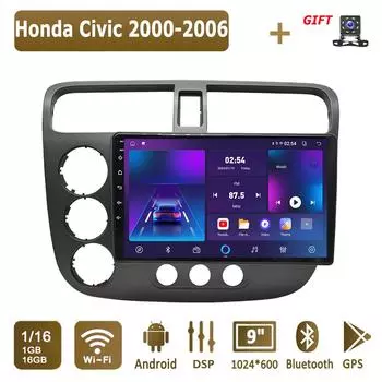 Android Car Radio For Honda Civic 2000-2006 Мультимедийный проигрыватель Головное устройство Стерео GPS Навигация BT WIFI 1+16 ГБ 1+16GB