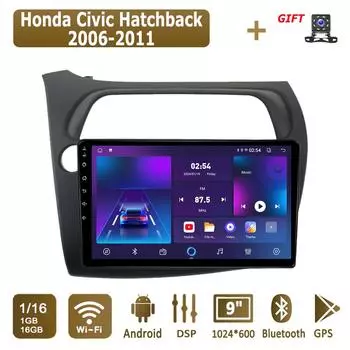 Android Car Radio For Honda Civic Hatchback 2006-2011 Мультимедийный проигрыватель Головное устройство Стерео GPS Навигация BT WIFI 1+16 ГБ 1+16GB