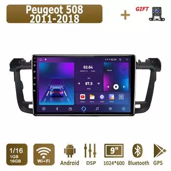 Android Car Radio For Peugeot 508 2011-2018 Мультимедийный проигрыватель Головное устройство Стерео GPS Навигация BT WIFI 1+16 ГБ 1+16GB