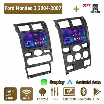 Android Carplay автомобильное радио для Ford Mondeo 3 2004-2007 мультимедийный проигрыватель головное устройство стерео GPS навигация BT WIFI 4+64 ГБ 1+16GB,A