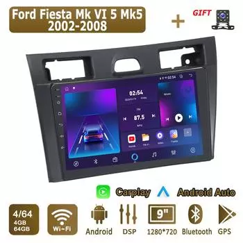 Android Carplay автомобильное радио для Ford Fiesta Mk VI 5 Mk5 2002-2008 мультимедийный проигрыватель головное устройство стерео GPS навигация BT WIFI 4+64 ГБ 1+16GB